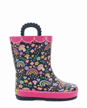 Kids Fantasy Forest Faux Fur Rain Boot - Navy Dcc Boots