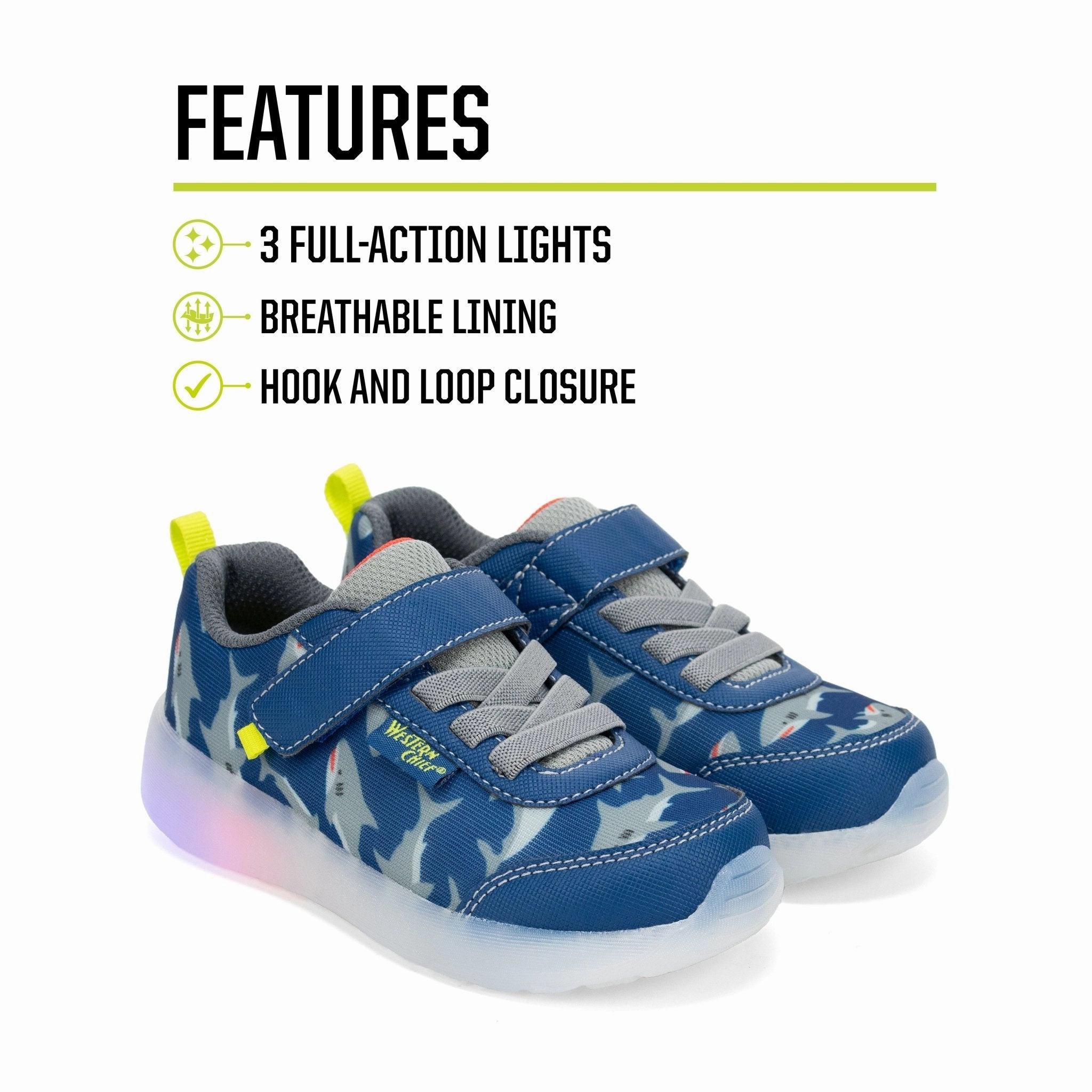 Sneakers Groton Ct Kids Lighted Flash Feet Shark Sneaker - Blue