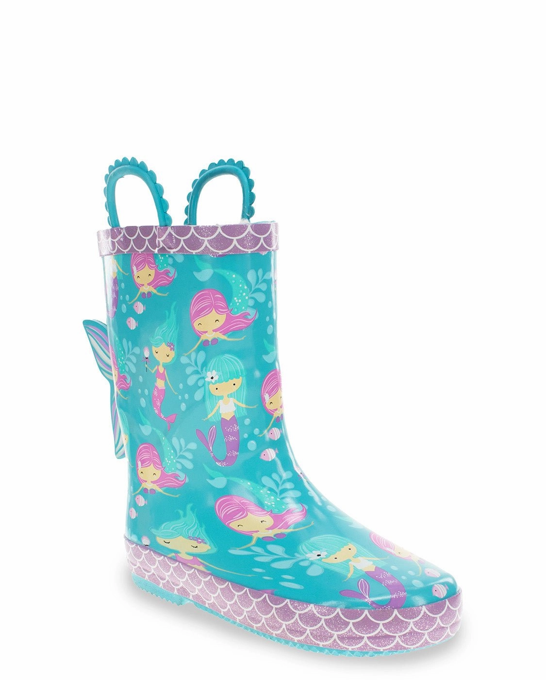 Outfits For High Knee Boots Kids Mermaid Tales Faux Fur Rain Boot - Aqua