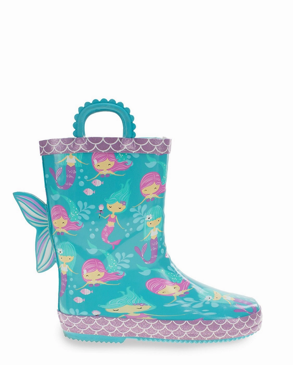 Kids Mermaid Tales Faux Fur Rain Boot - Aqua Twister Boots