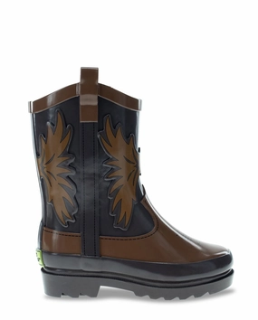 Kids Western Cowboy Rain Boot - Brown Pirate Buckle Boots