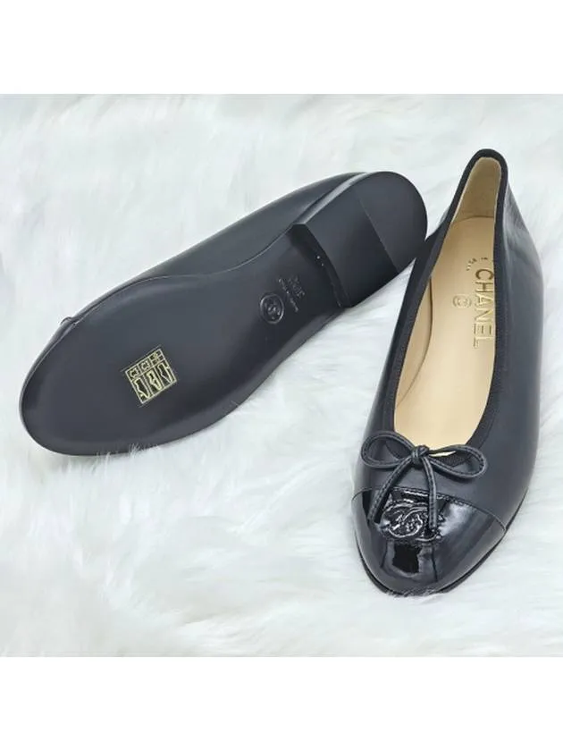 Cap Toe Shoes Lambskin Ballerina Flats Black Chanel