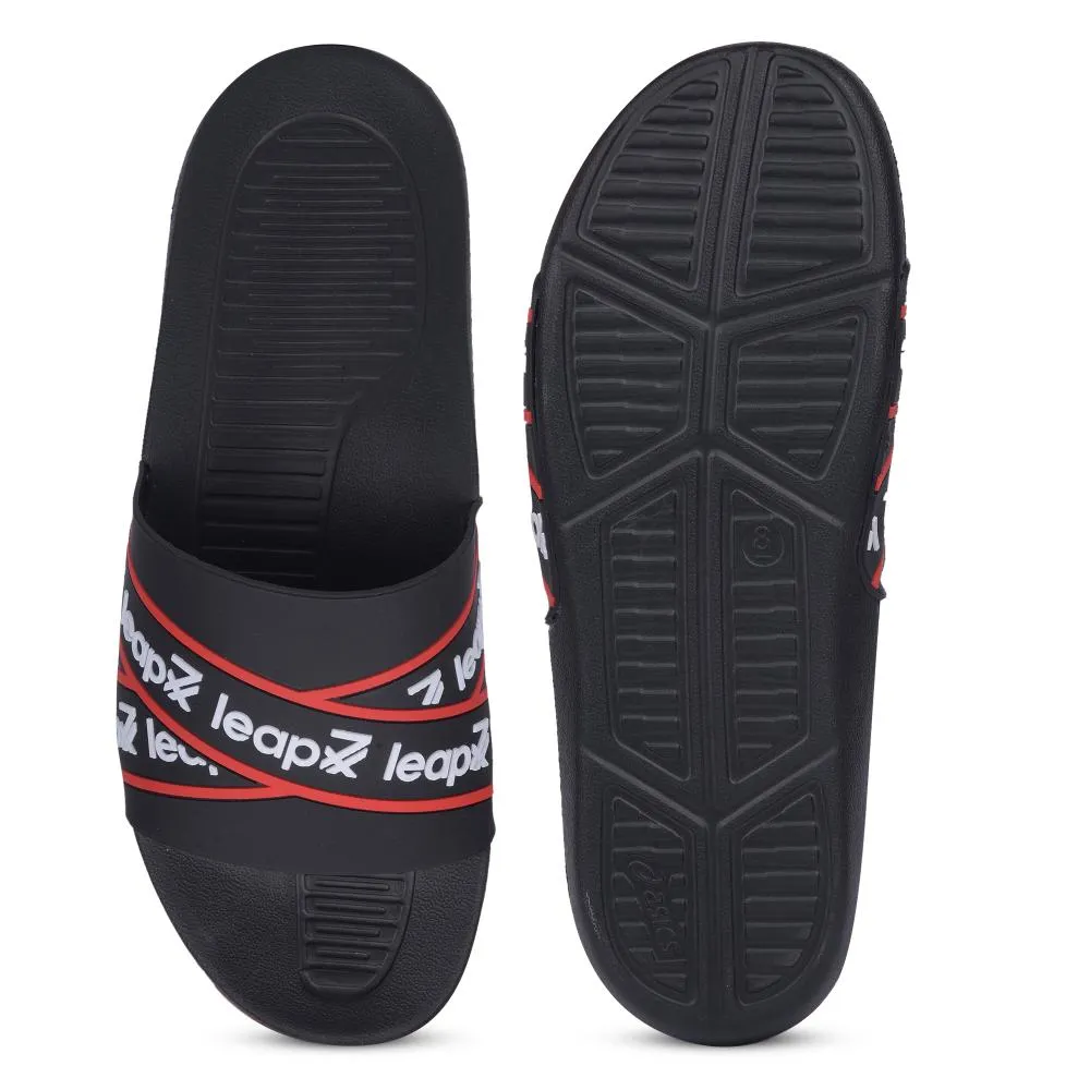 Leap7x By Liberty Mens OTTO Black Bin Slippers Ankle Strap Thong Sandals