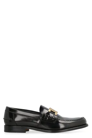 LEATHER CHAIN DETAILED LOGO LOAFERS. Tassel Loafers With Suit