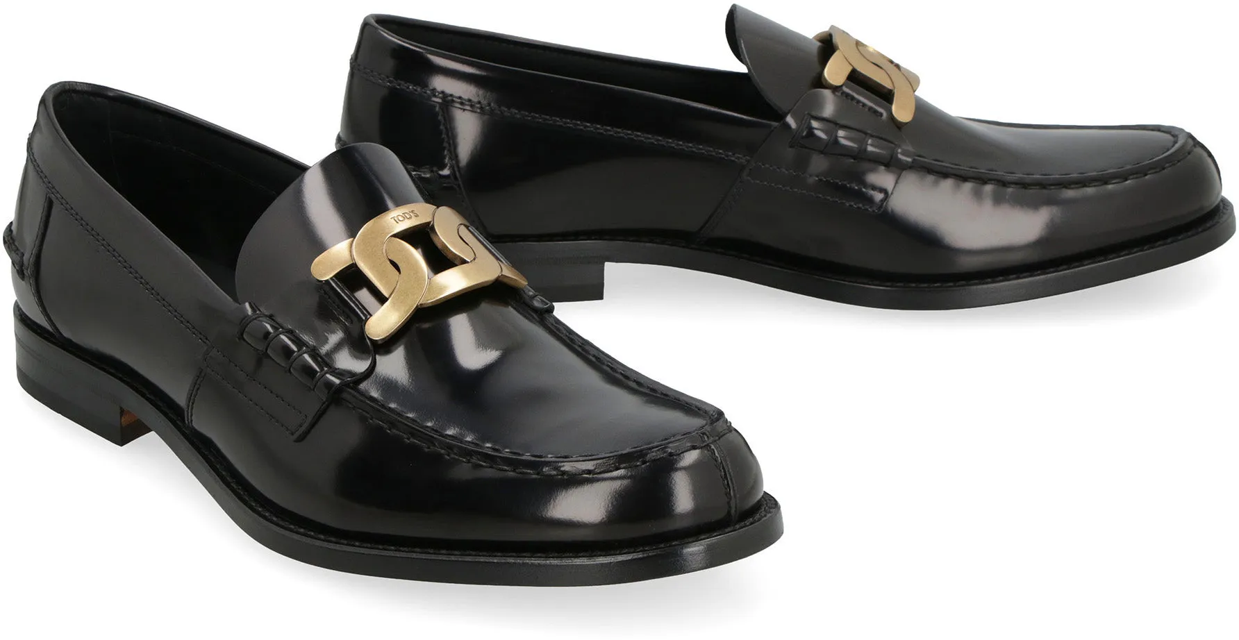 LEATHER CHAIN DETAILED LOGO LOAFERS. Celebrity Loafers