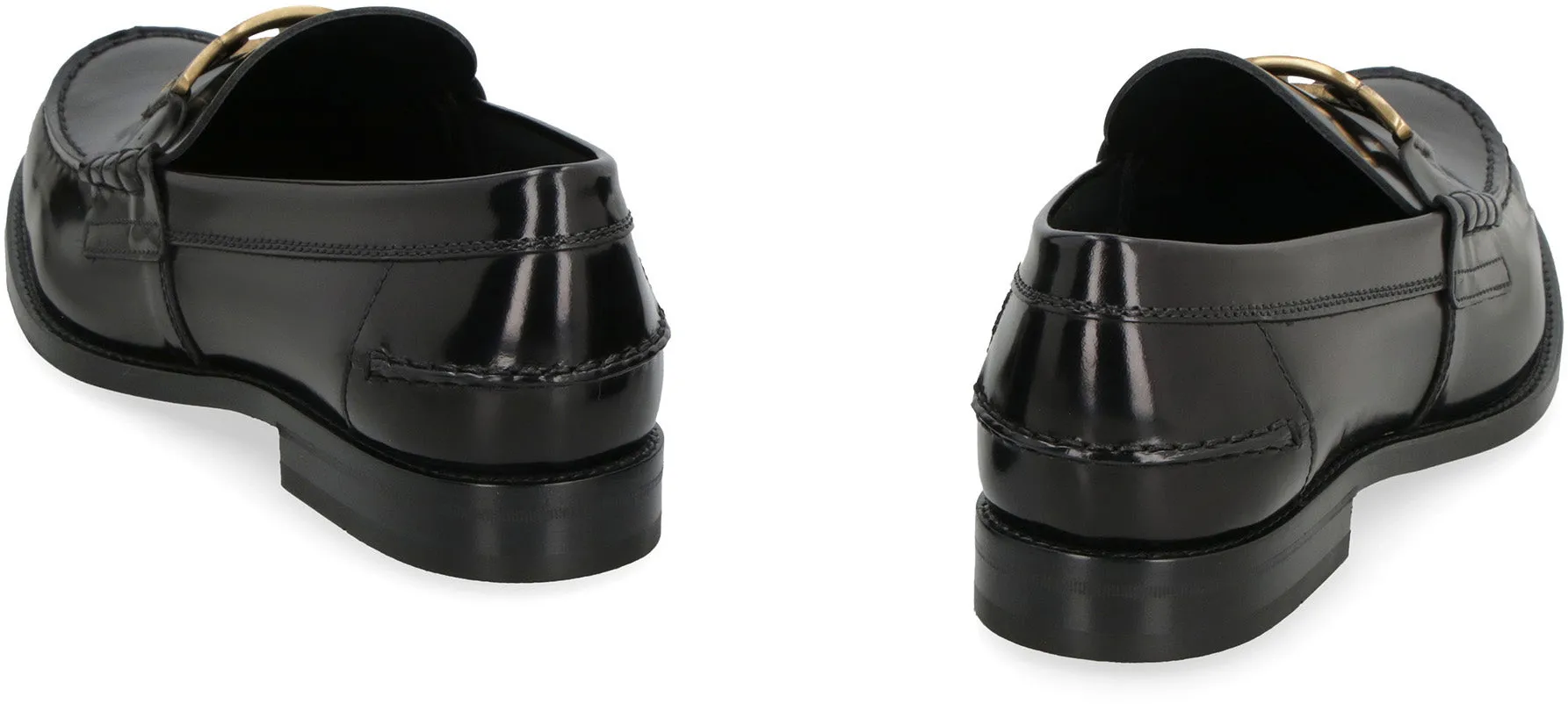 LEATHER CHAIN DETAILED LOGO LOAFERS. Thick Loafers