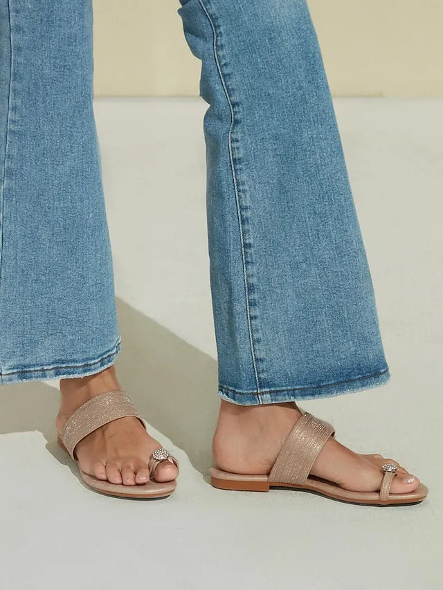 with Women's Sandals Champagne Flat Rhinestone Slip-On Heel Leather Wedge Sandals