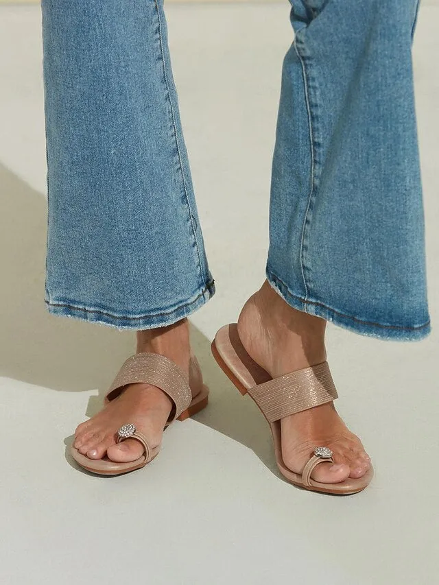 with Women's Sandals Champagne Flat Rhinestone Slip-On Heel All Saints