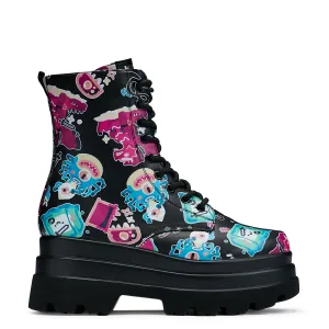  Lotta Monsters Trident Platform Boots - Black Multi