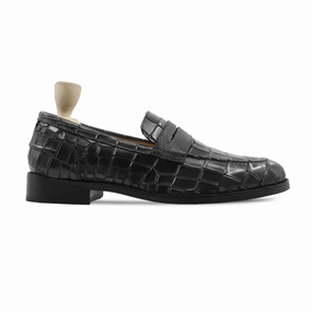 Ulvila - Men's Black Calf Leather Loafer Loafers With Penny