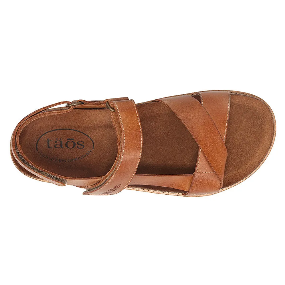 Taos Sideways Caramel Leather Sandal (Women's) Lug Sole Sandals