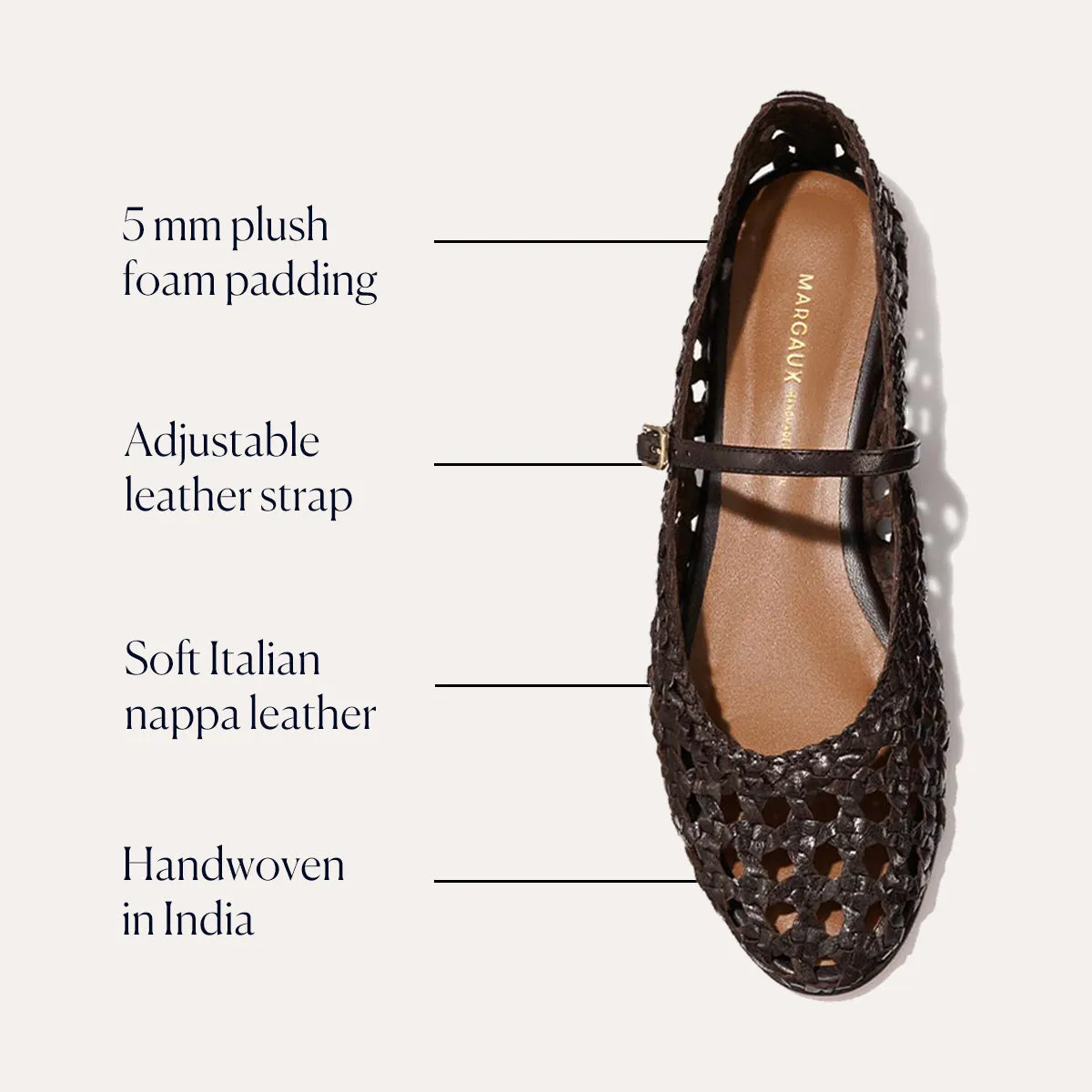 The Demi Jane - Espresso Woven Leather Flat Sling Back Shoes Wide Fit