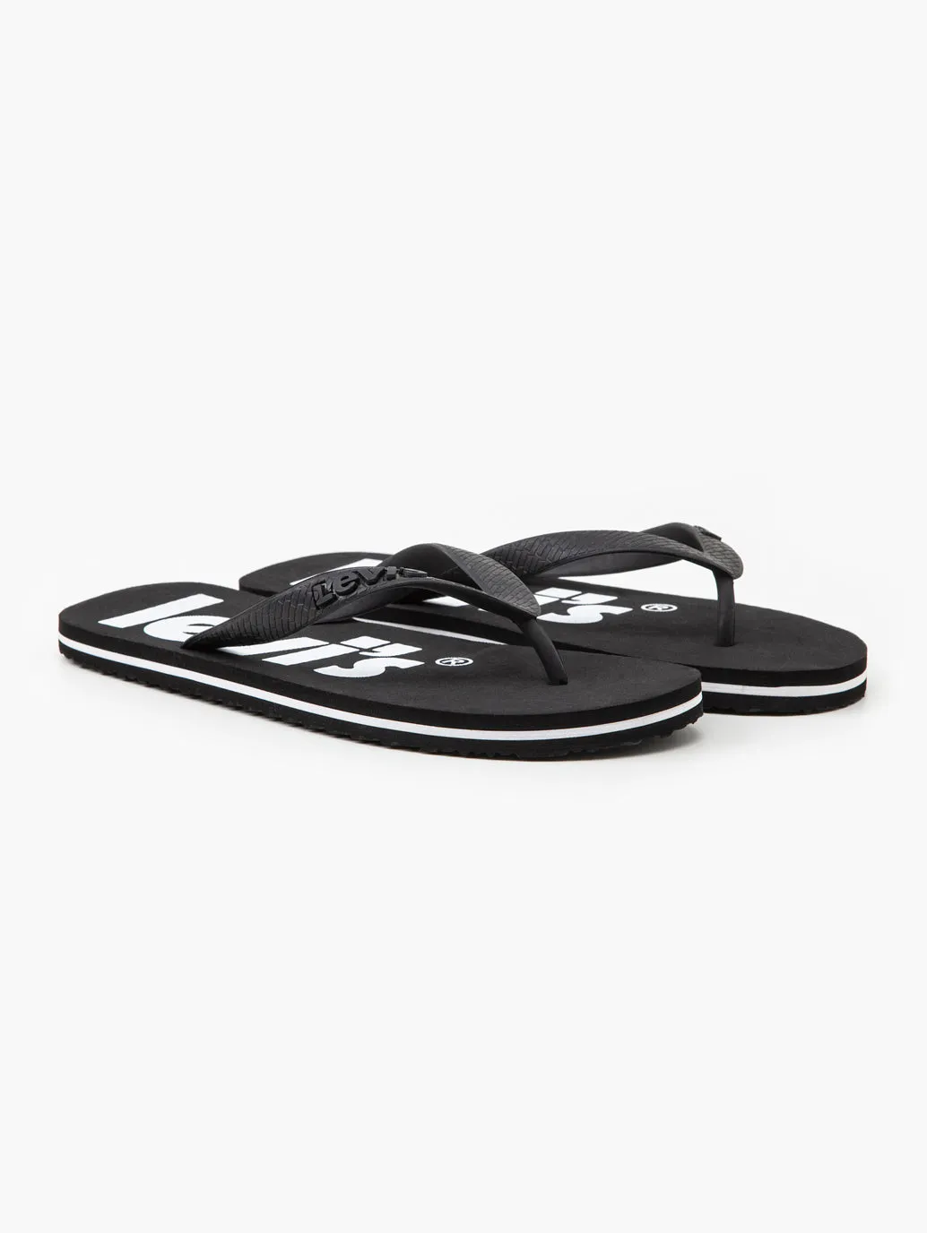 Men's Black Debossed & Printed Logo Flip-Flops Slip On White Leather Slip On