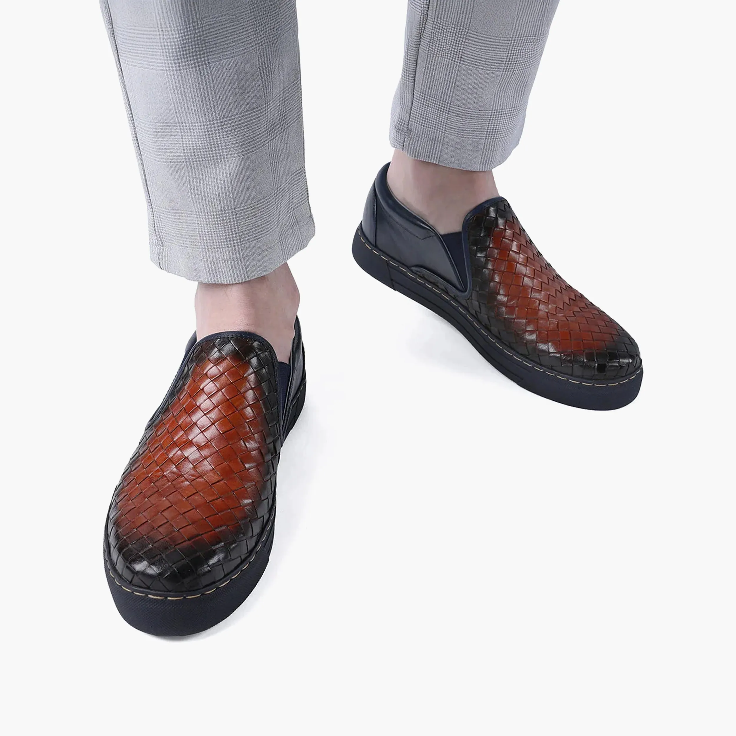 Slip-on Dress Shoes Mens Blue and Brown Slip-On Sneaker