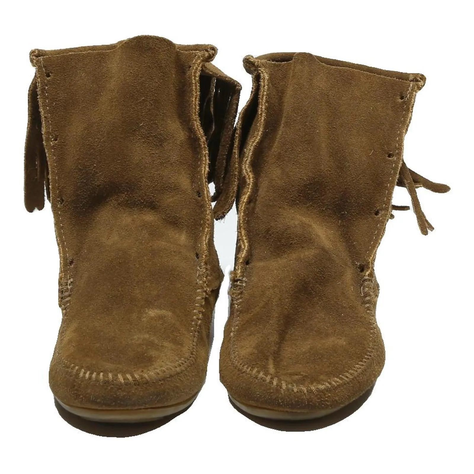 MINNETONKA Ankle Boots Mens Casual Brown Leather UK 7.5 Fringe Moccasin Slip-On