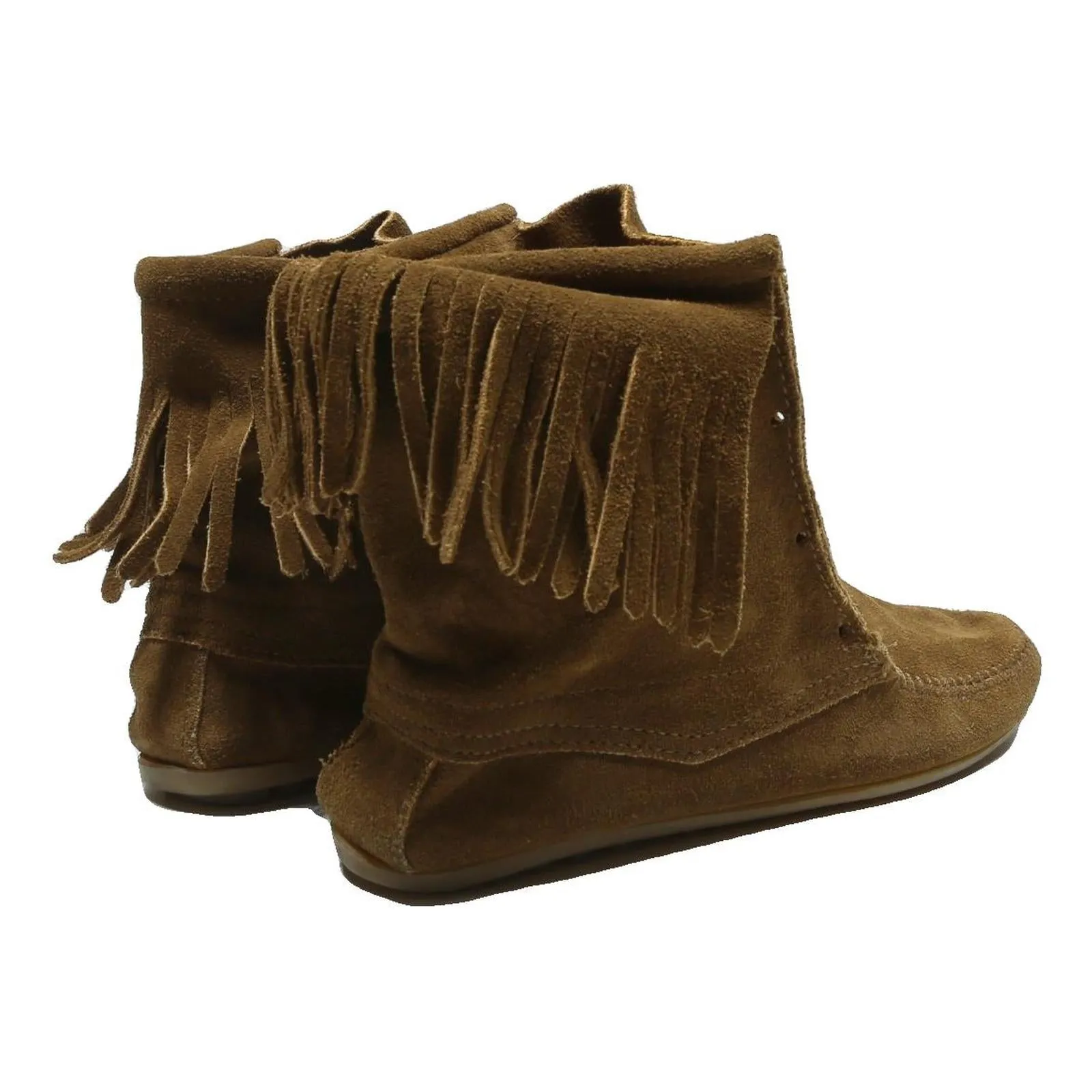 MINNETONKA Ankle Boots Mens Casual Brown Leather UK 7.5 Fringe Moccasin Slip-On