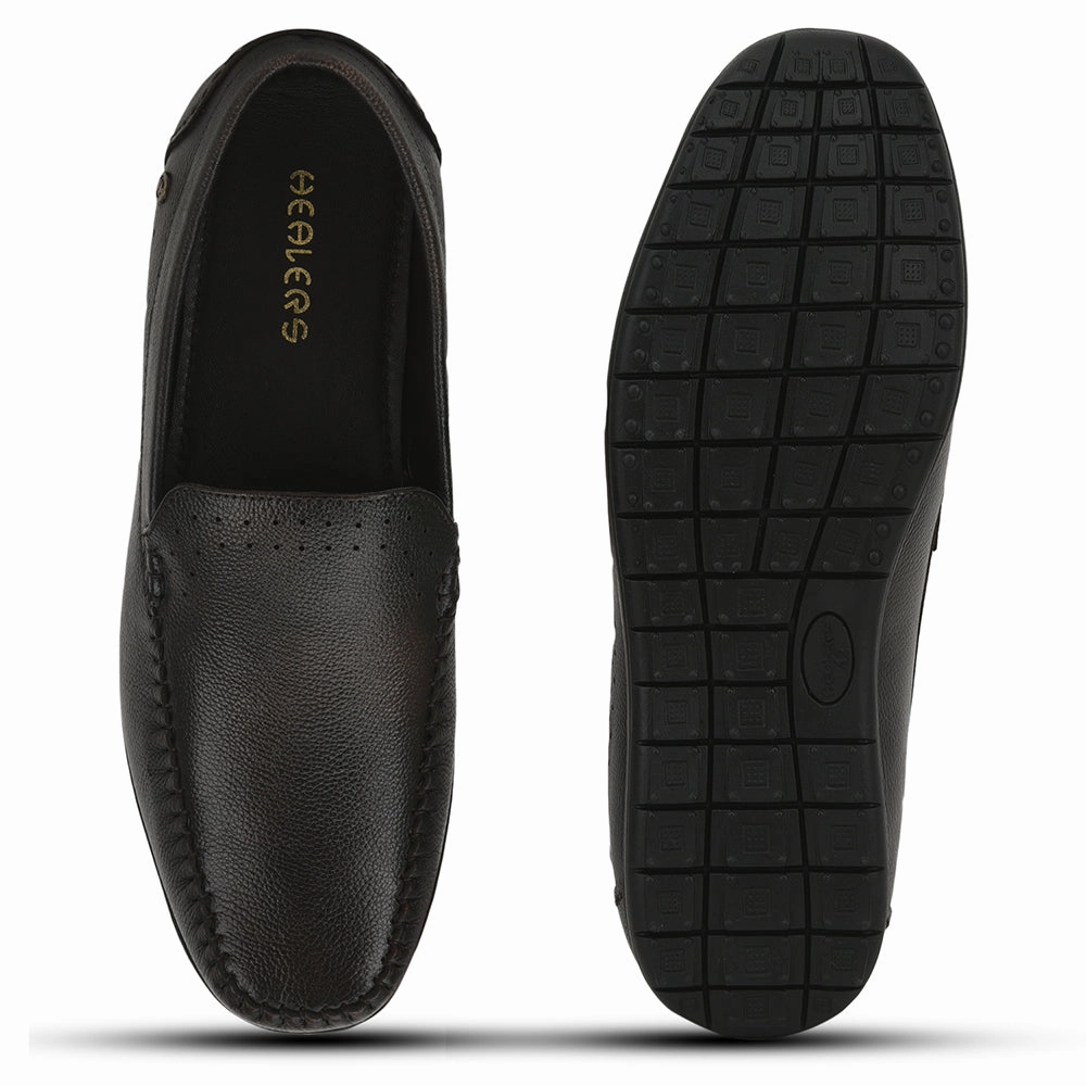 Healers Casual Non lacing Loafers Shoes For Men (D.Brown) JPL-271 By Liberty Penny Loafers Square Toe