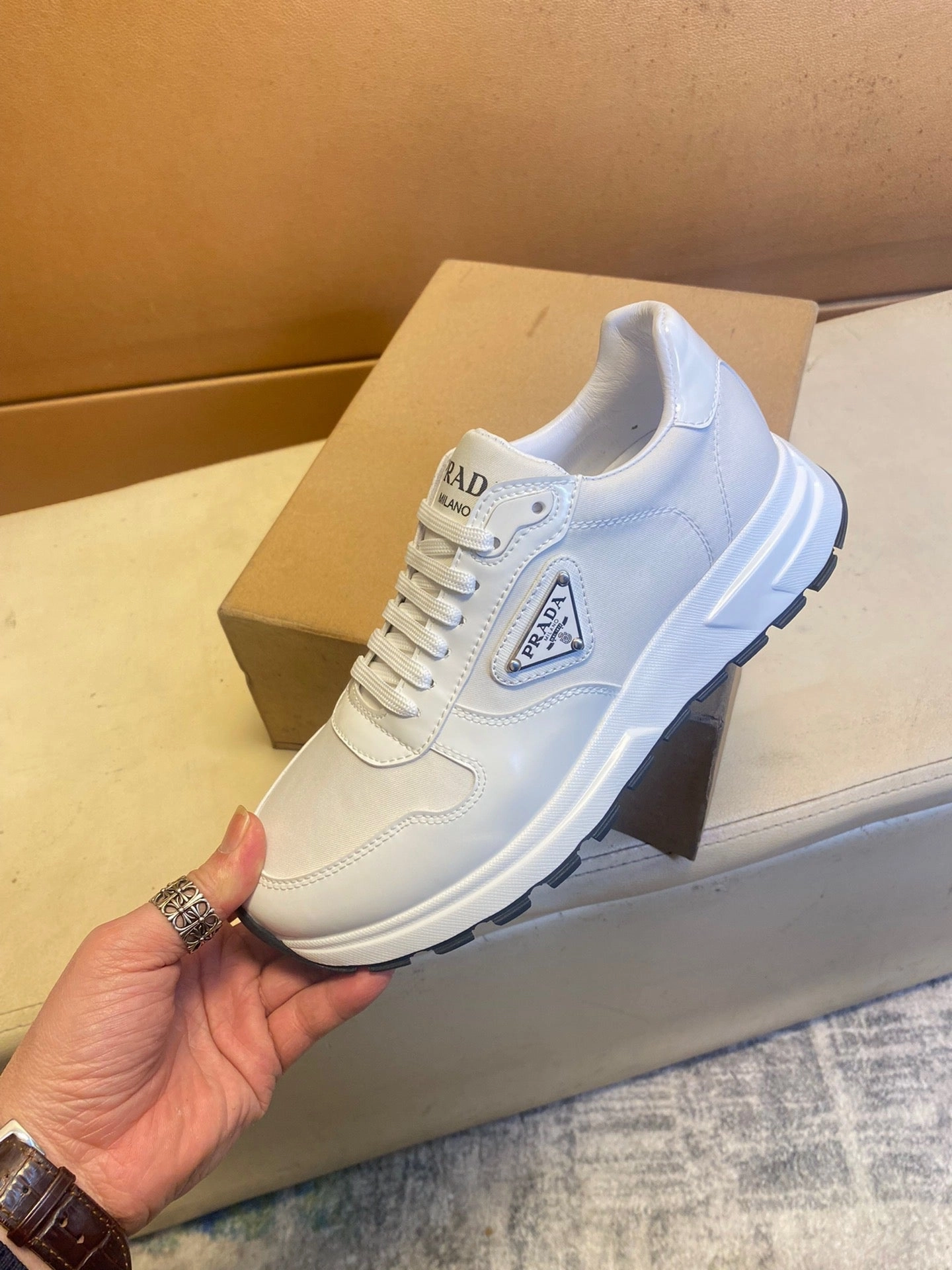 MSE074  Prada Re-Nylon and Brushed Leather Sneakers / Size6-12 Rick Owens High Top Sneakers