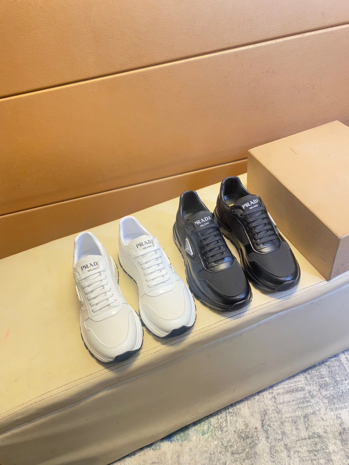 MSE074  Prada Re-Nylon and Brushed Leather Sneakers / Size6-12 Coveted Sneakers