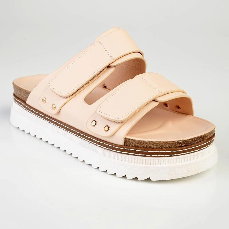 Madison JO Double Velcro Strap Sandals - Nude Slip On Mules Slip On Work