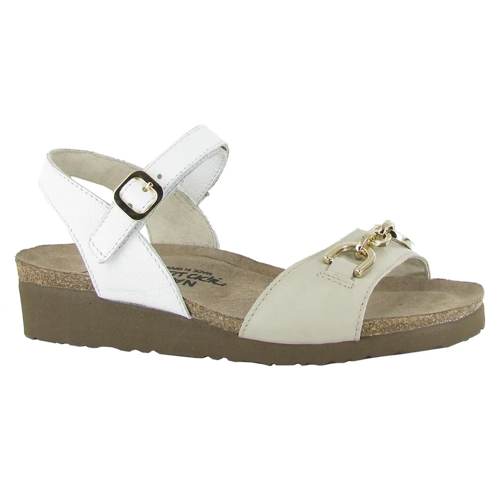 Naot Aubrey Soft Ivory/Soft White Leather Sandal (Women's) Pearl Sandals Heels