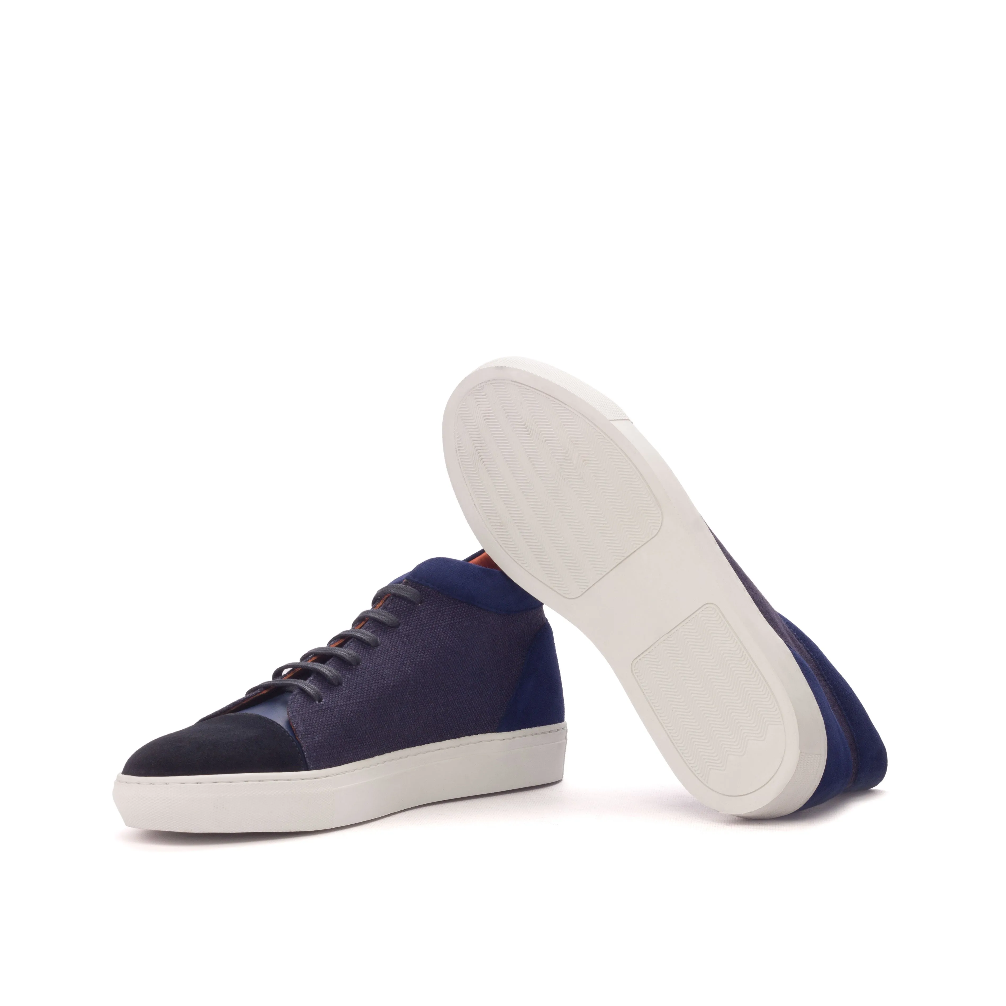 Steve Francis Sneakers Navy Linen, Suede & Leather High-Top Sneakers