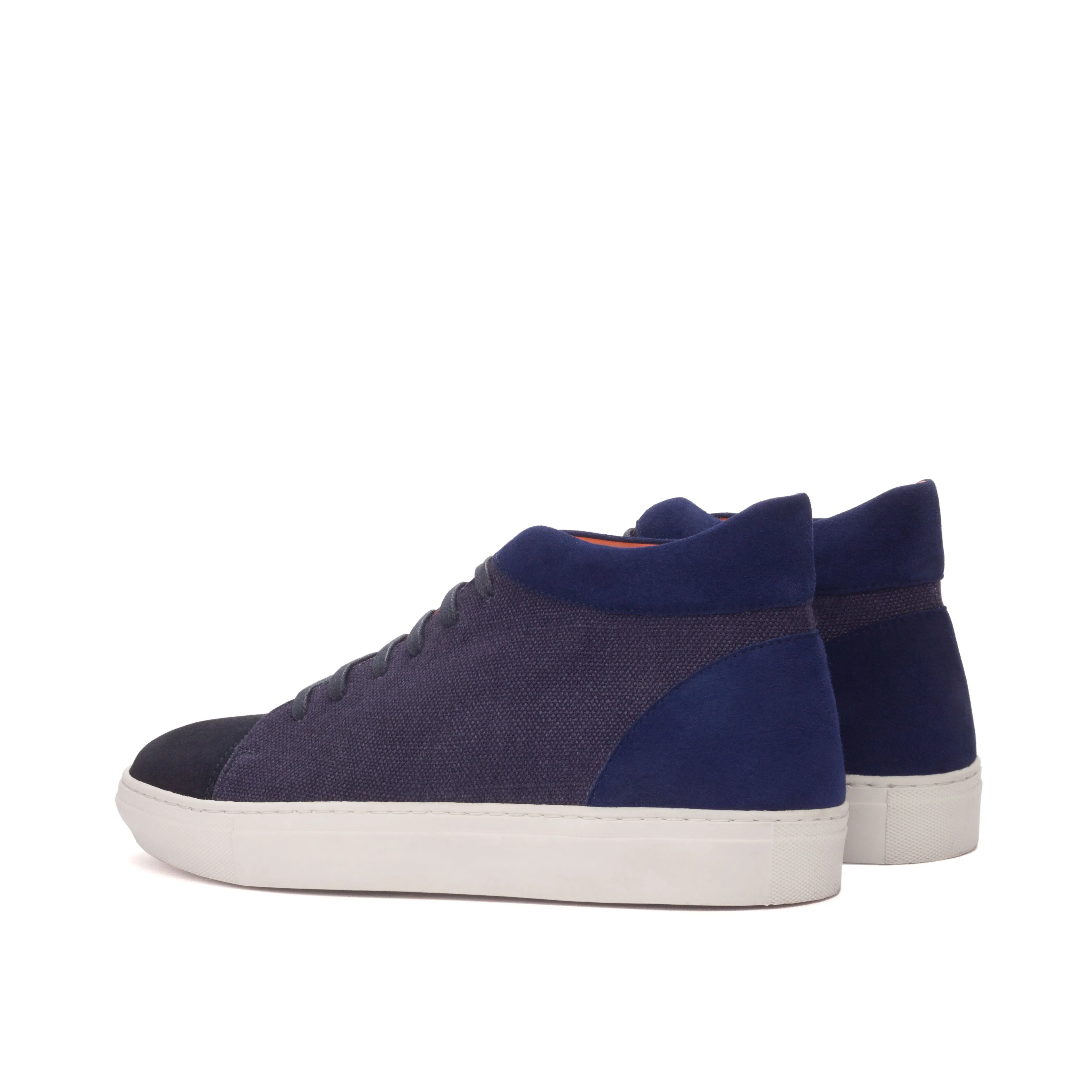 Reigns Sneakers Navy Linen, Suede & Leather High-Top Sneakers