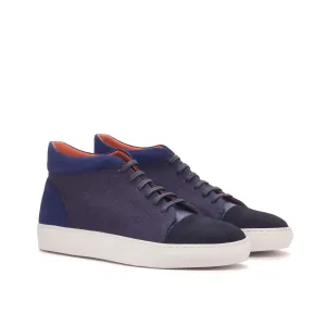 Best Sneakers 2025 Navy Linen, Suede & Leather High-Top Sneakers