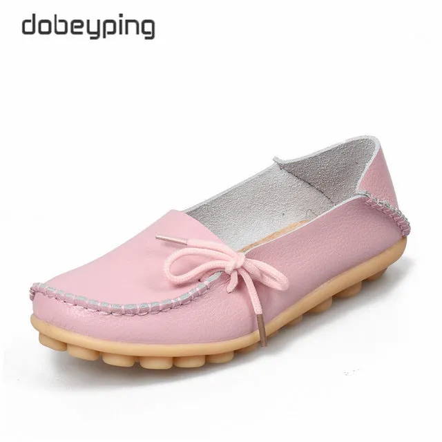 Basketball Shoes Under $50 New Moccasins Women Flats 2019 Autumn Woman Loafers Genuine Leather Female Shoes Slip On Ballet Bowtie Women's Shoe Size 35-44