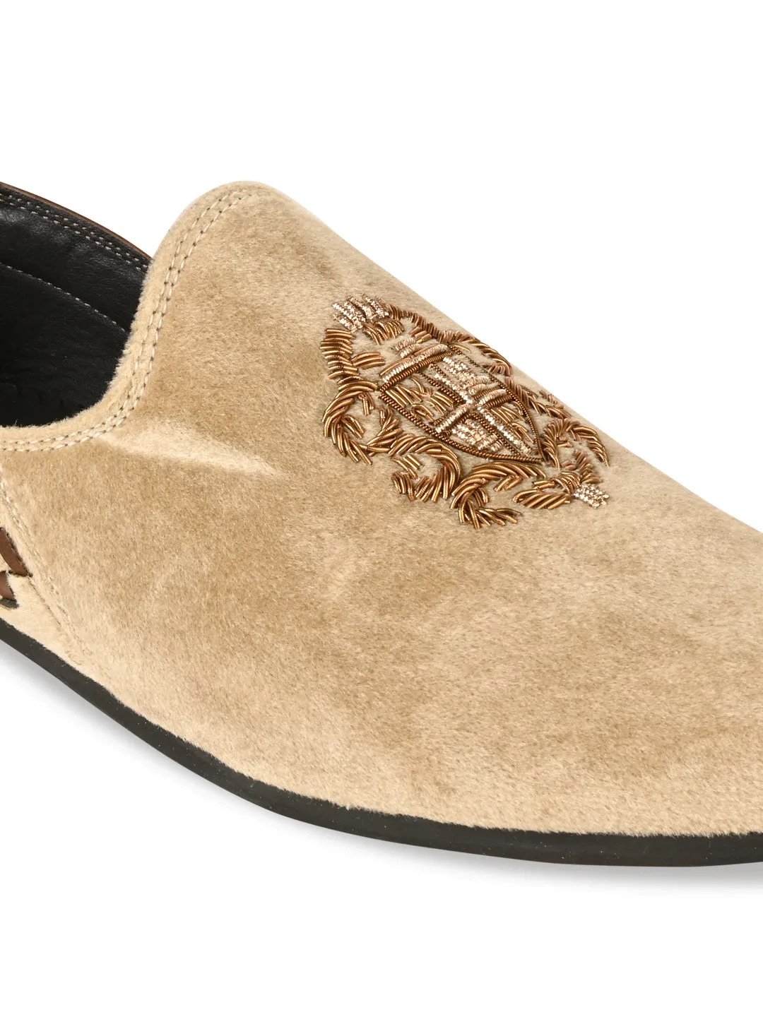 Prowl Slip-on Regal Beige Men Velvet Embroidered Ethnic Slip Ons