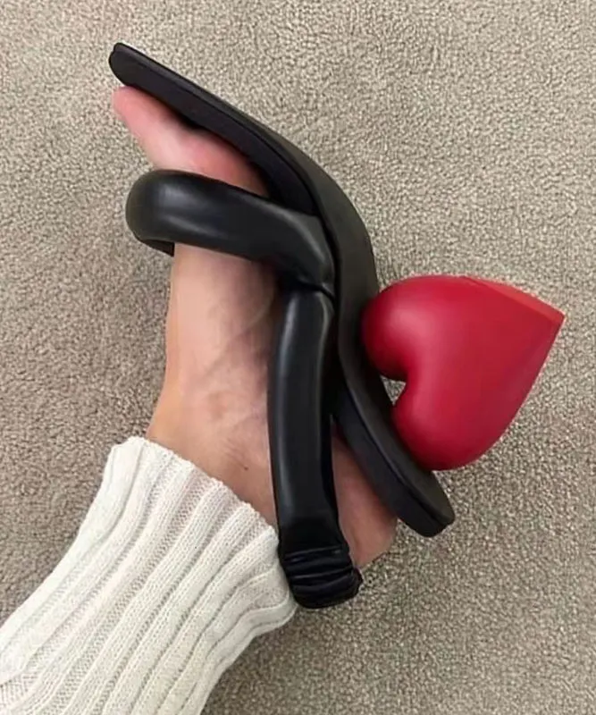 Stitching Sandals Novelty Black Peep Toe Chunky Sandals JJ013