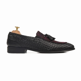 Okawa - Men's Black Hand Woven Calf Leather and Harris Tweed Loafer Loafers Zebra