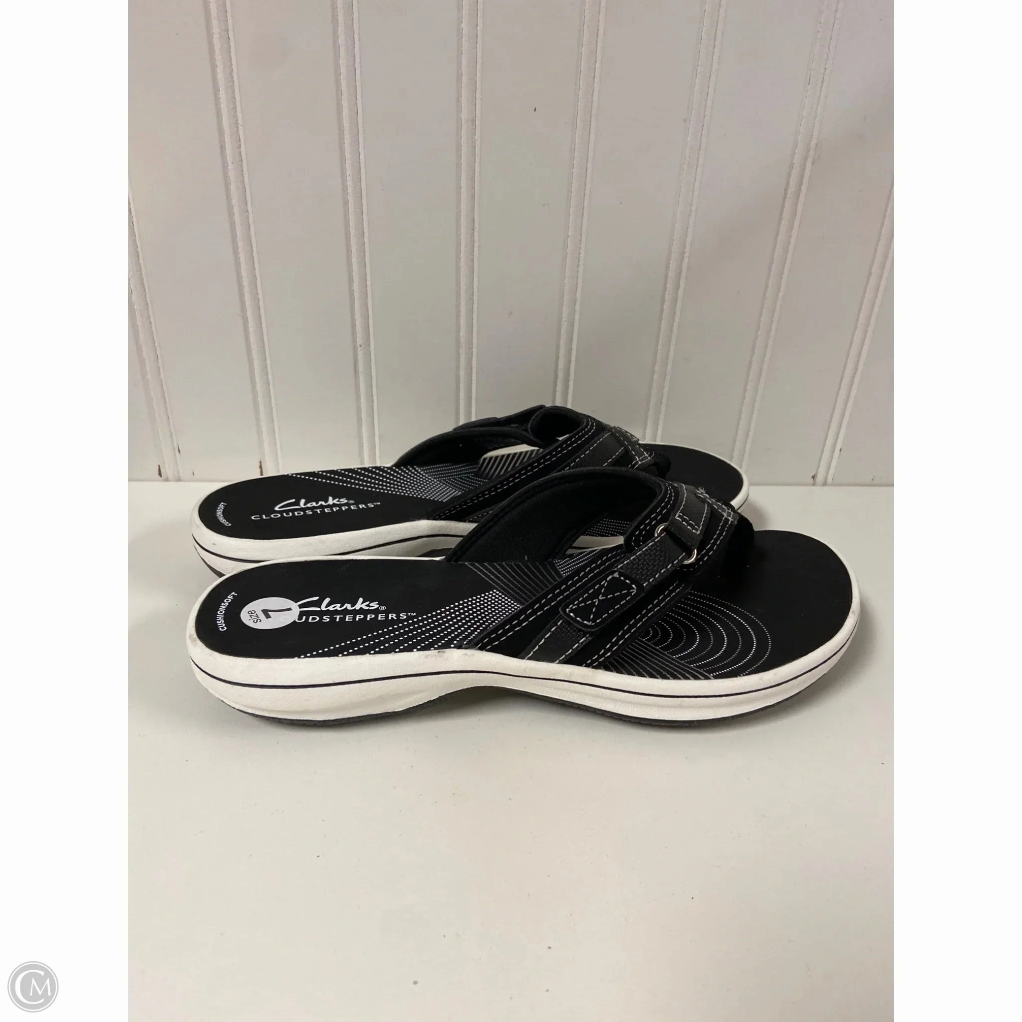 Most Comfortable Beach Flip Flops Sandals Flip Flops By Clarks In Black & White, Size: 7