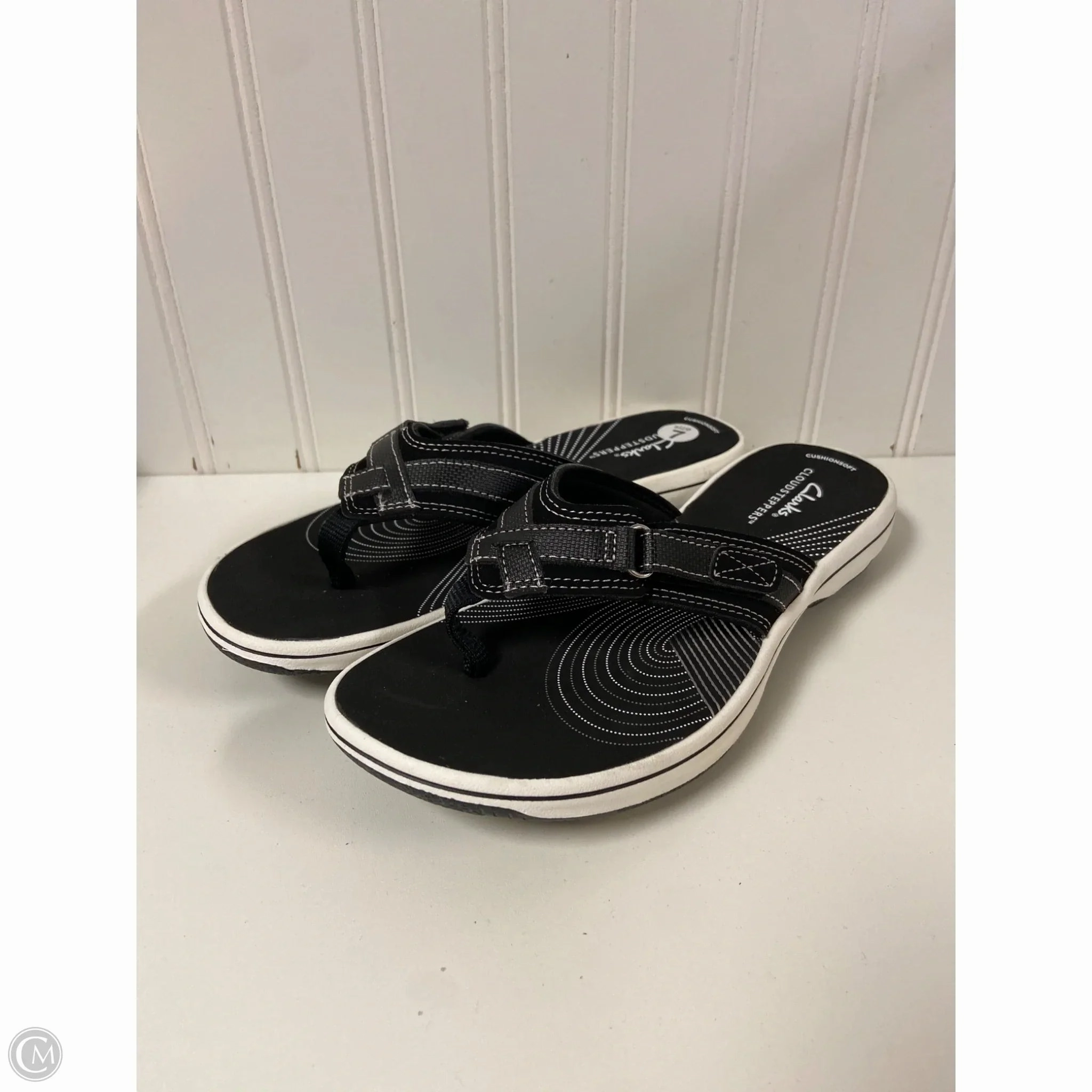 Wholesale Flip Flops For Wedding Sandals Flip Flops By Clarks In Black & White, Size: 7