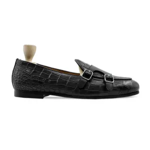 Septarian - Men's Black Calf Leather Double Monkstrap Comfort Chunky Loafers