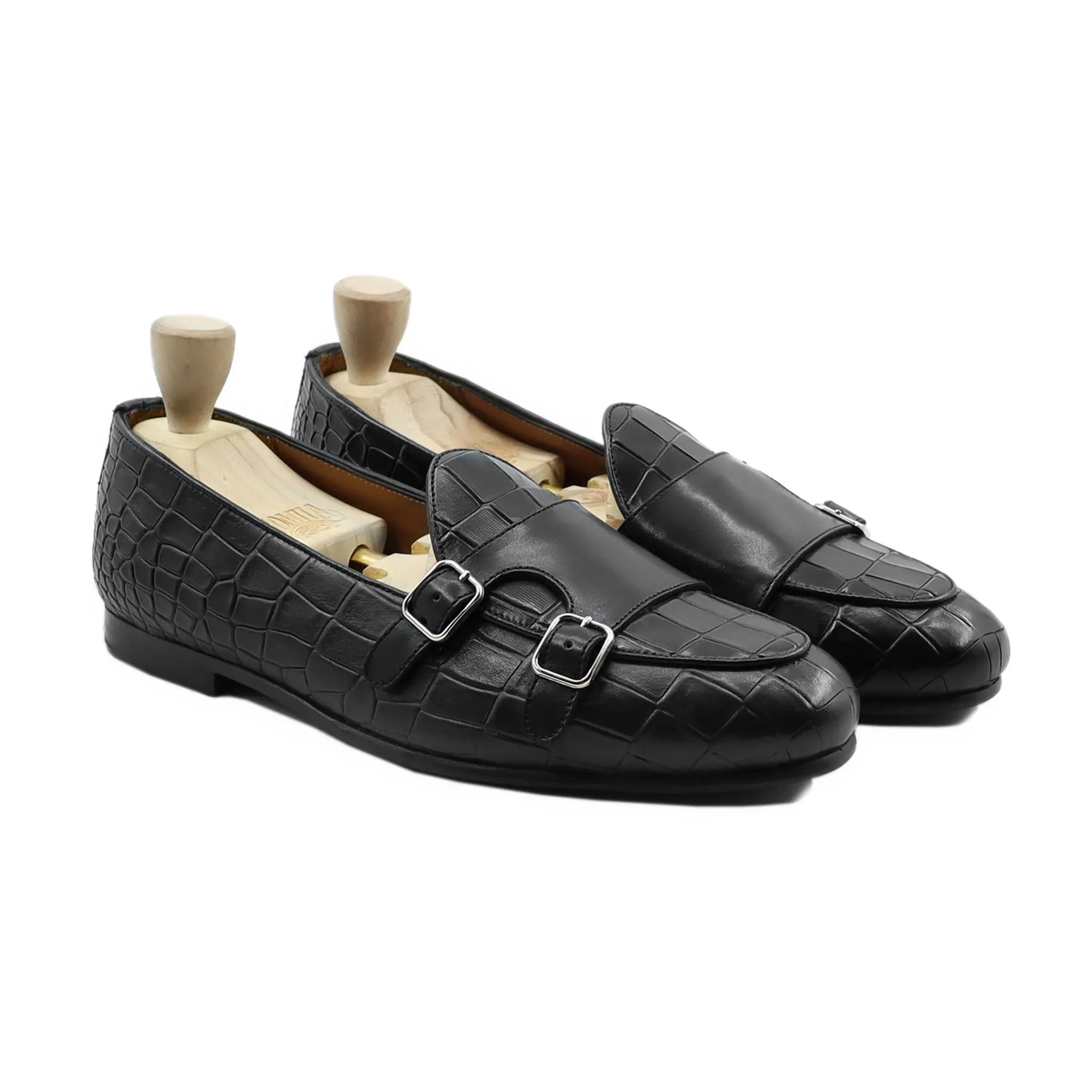 Bottoms Loafers Septarian - Men's Black Calf Leather Double Monkstrap
