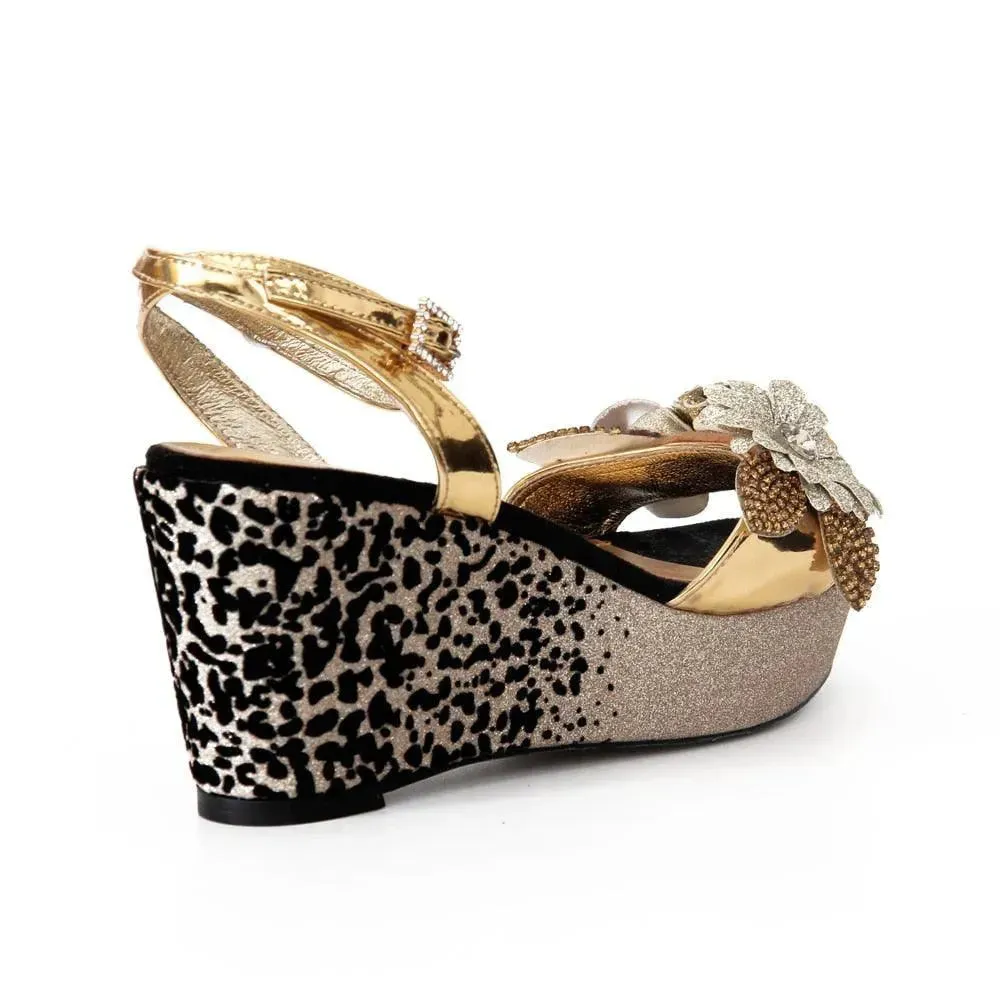 Sandals Covered Toe Patchwork Floral Wedge Sandals