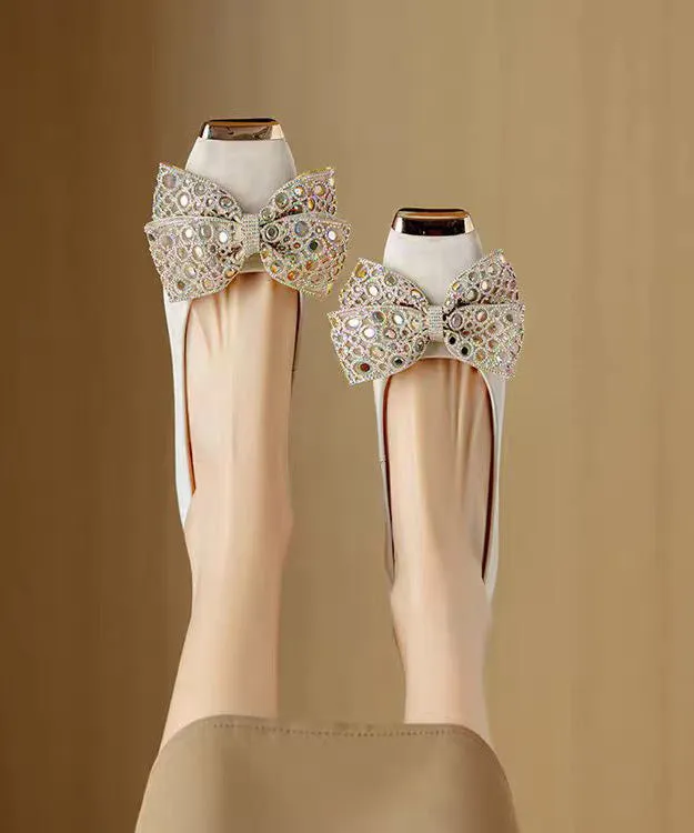 Shoes Splicing Suede Grey Women For Flat Zircon French Bow