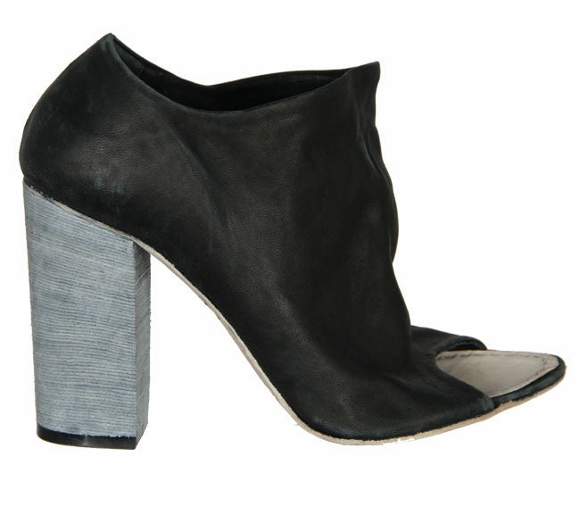Peep Toe Block Mule Boot, Black Oversized Boots