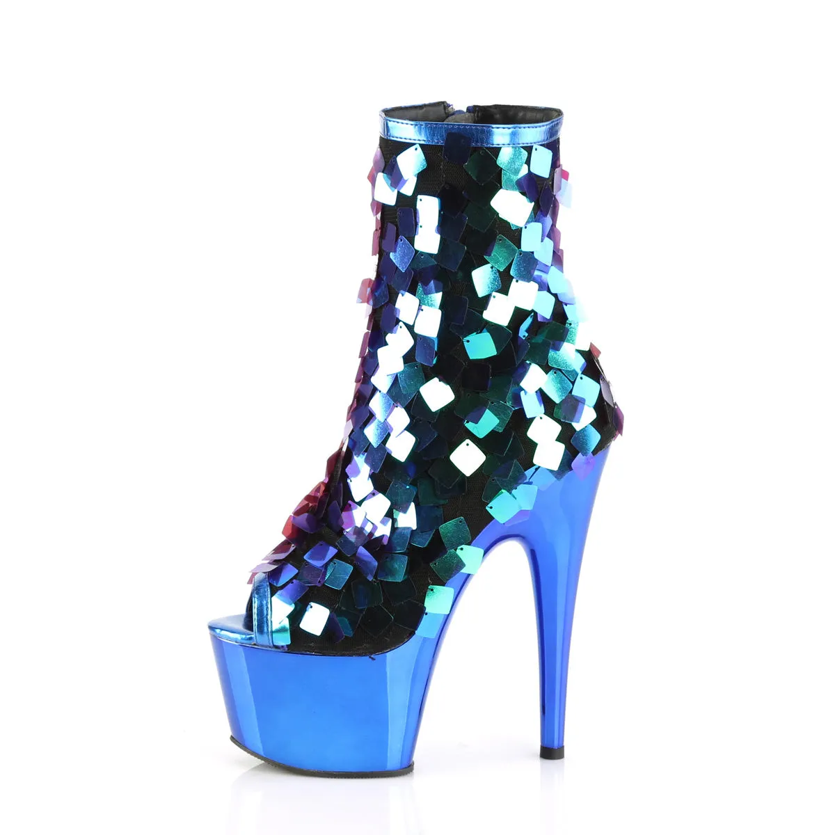 7 Inch Heel ADORE-1031SSQ Green Square Iridescent Sequins Full Tilt Boots
