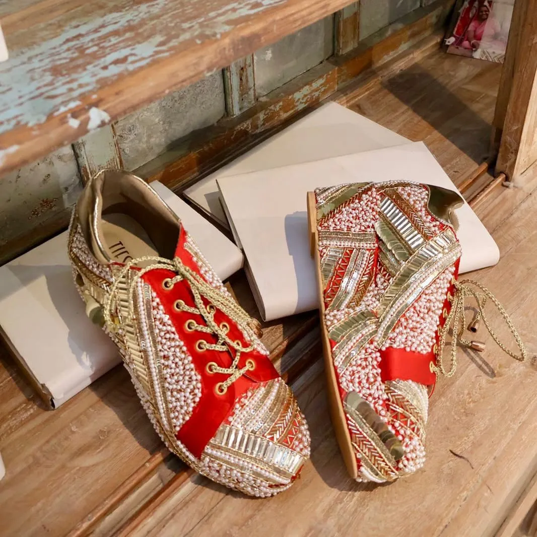 POPPY- Red Bridal Sneaker Platform Wedges | Tiesta Shoes Ice Cream High Heel Shoes