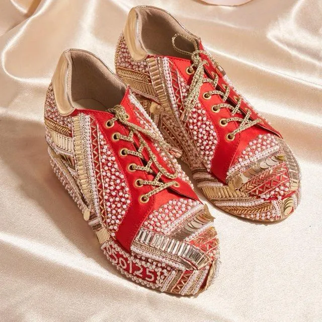 POPPY- Red Bridal Sneaker Platform Wedges | Tiesta Shoes High Heels Shoes Online