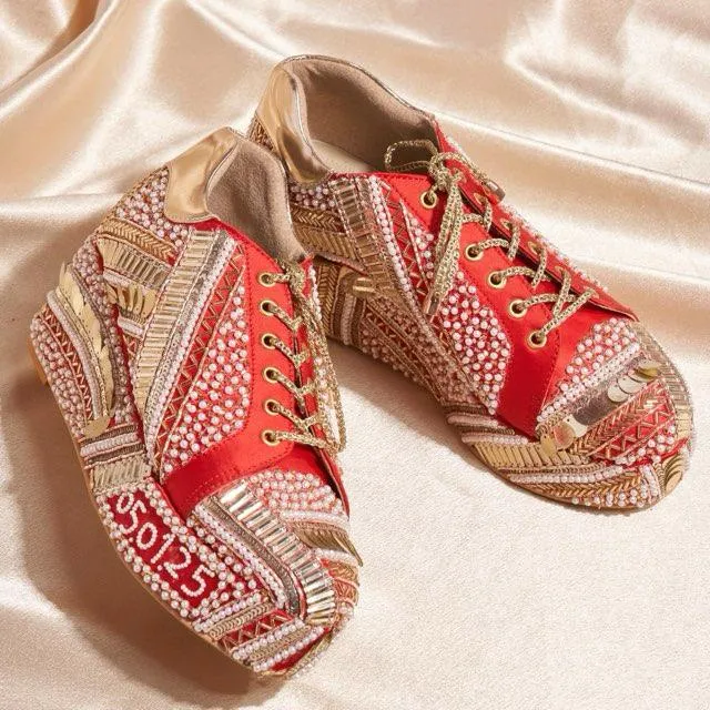 High Heel Shoe Table POPPY- Red Bridal Sneaker Platform Wedges | Tiesta Shoes