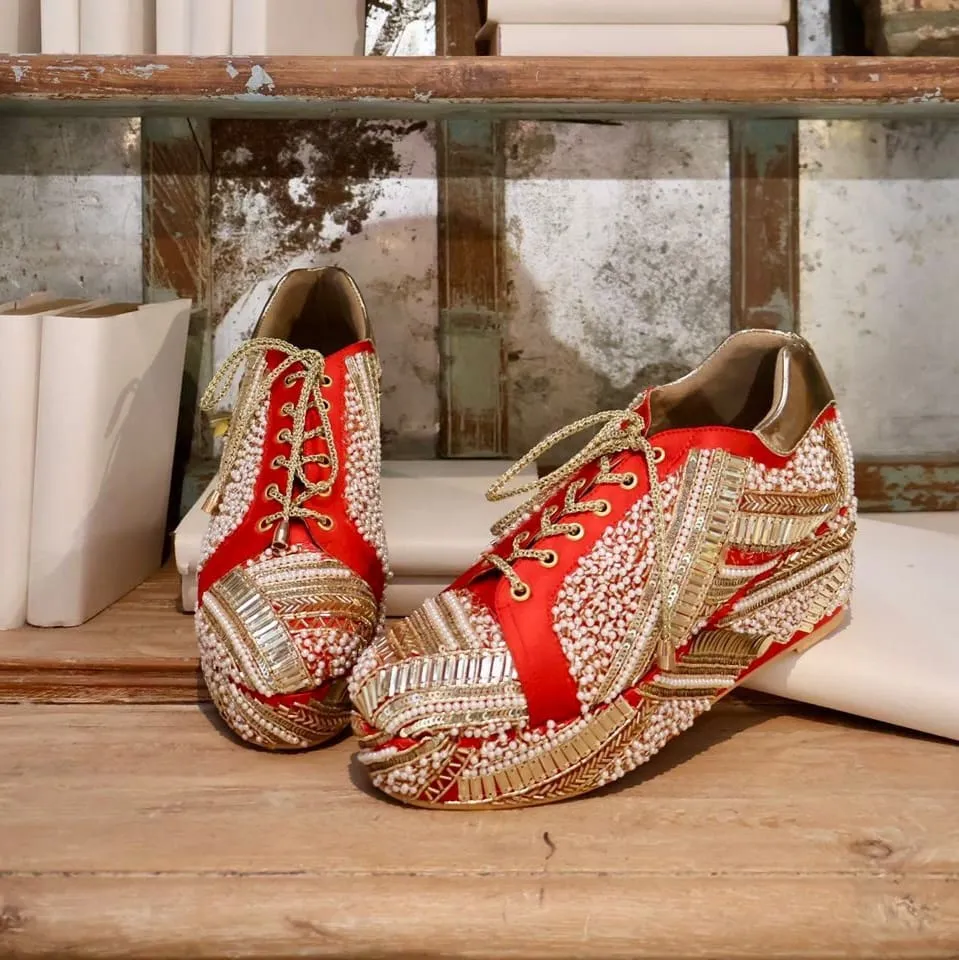 High Heels Porm POPPY- Red Bridal Sneaker Platform Wedges | Tiesta Shoes