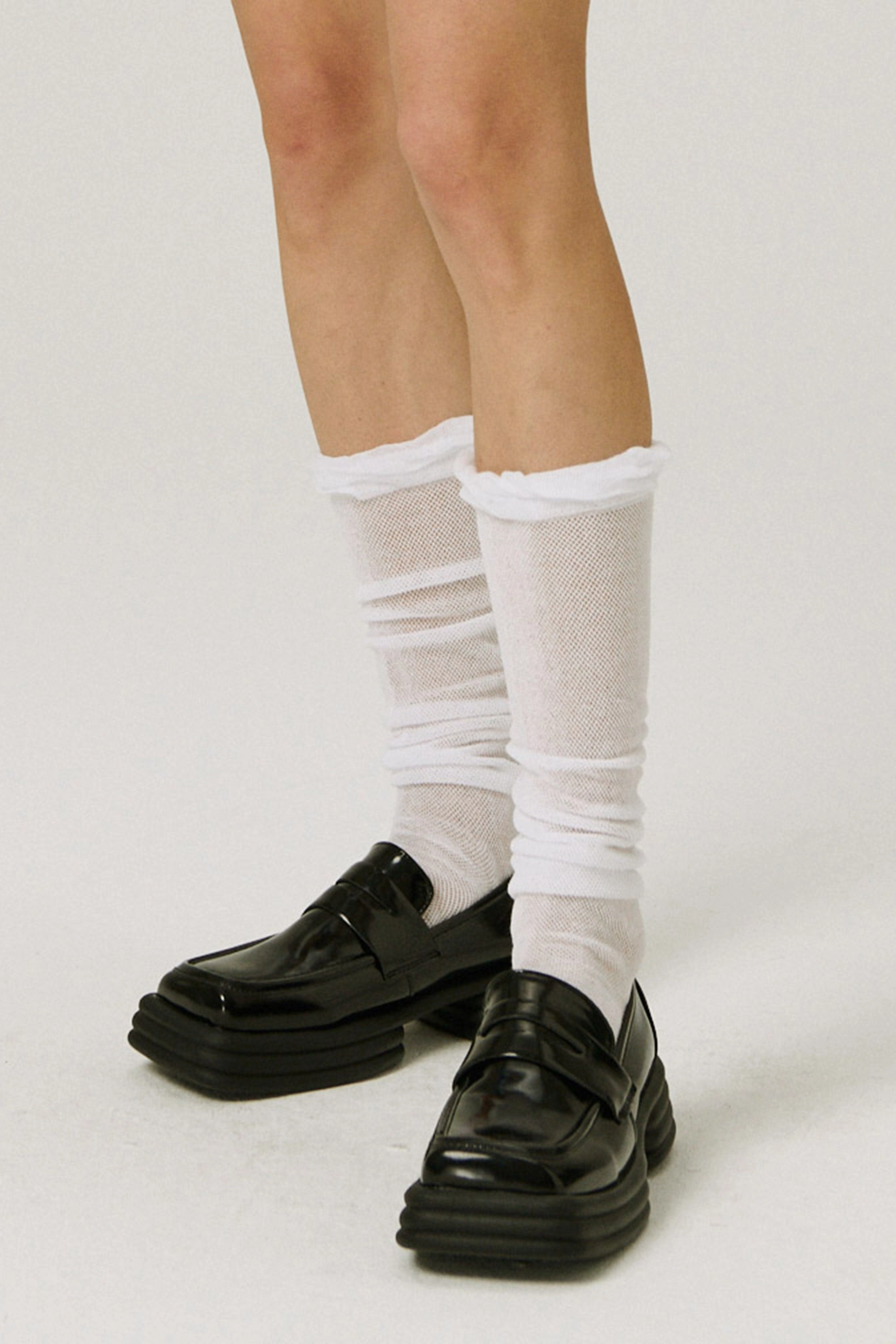 Tweed Loafers Squared Toe Chunky Loafers