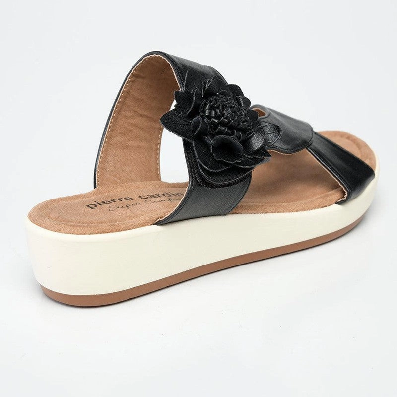 Pierre Cardin Dory Slip On Flower Sandals - Black Barefoot Slip On