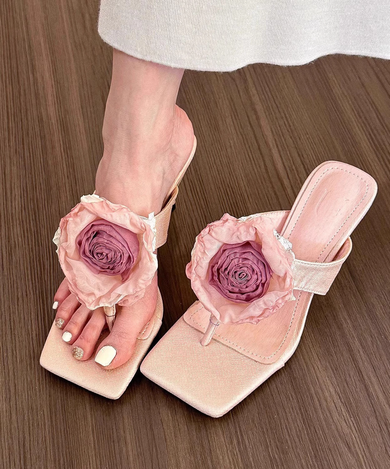 Pink Stiletto Floral Fashion Splicing High Heel Flip Flops Peep Toe JJ084 Versace Slip Ons Men > Slip Ons