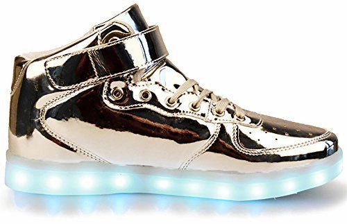Poppin Kicks LED Light Up Shoes Boy Girl Metallic Leather Hi Fashion Sneakers (Toddler/Little Kid/Big Kid)