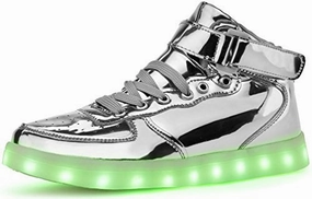 Poppin Kicks LED Light Up Shoes Boy Girl Metallic Leather Hi Fashion Sneakers (Toddler/Little Kid/Big Kid) S Sneakers