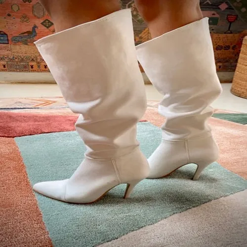 Alizeh (knee length boots white shoes heels ) Martens Flower Boots